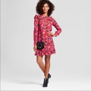 Who What Wear Red Floral long Sleeve Dress size Large